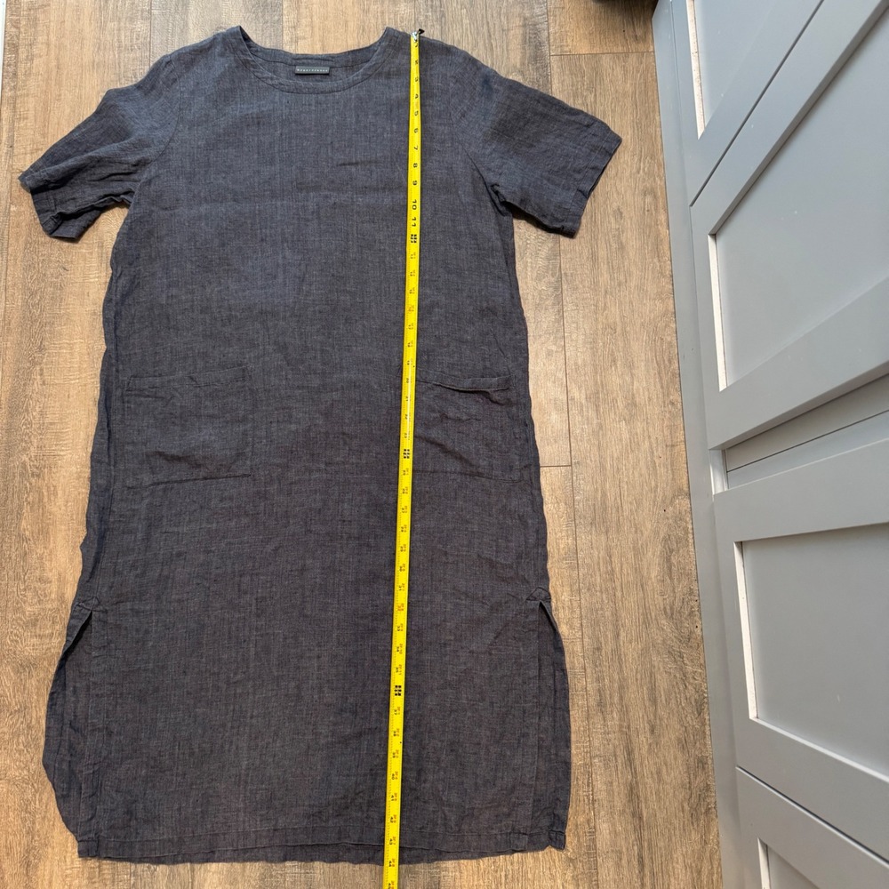 Nygardsanna Linen Dress XS Blue Gray Midi Casual Pockets Short Sleeve Lagenlook - Picture 7 of 8